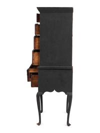 A Queen Anne Black Painted Maple Flat-Top High Chest