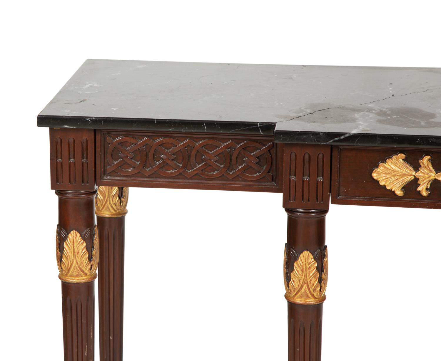 A Louis XVI Style Parcel Gilt Mahogany Marble-Top Console Table