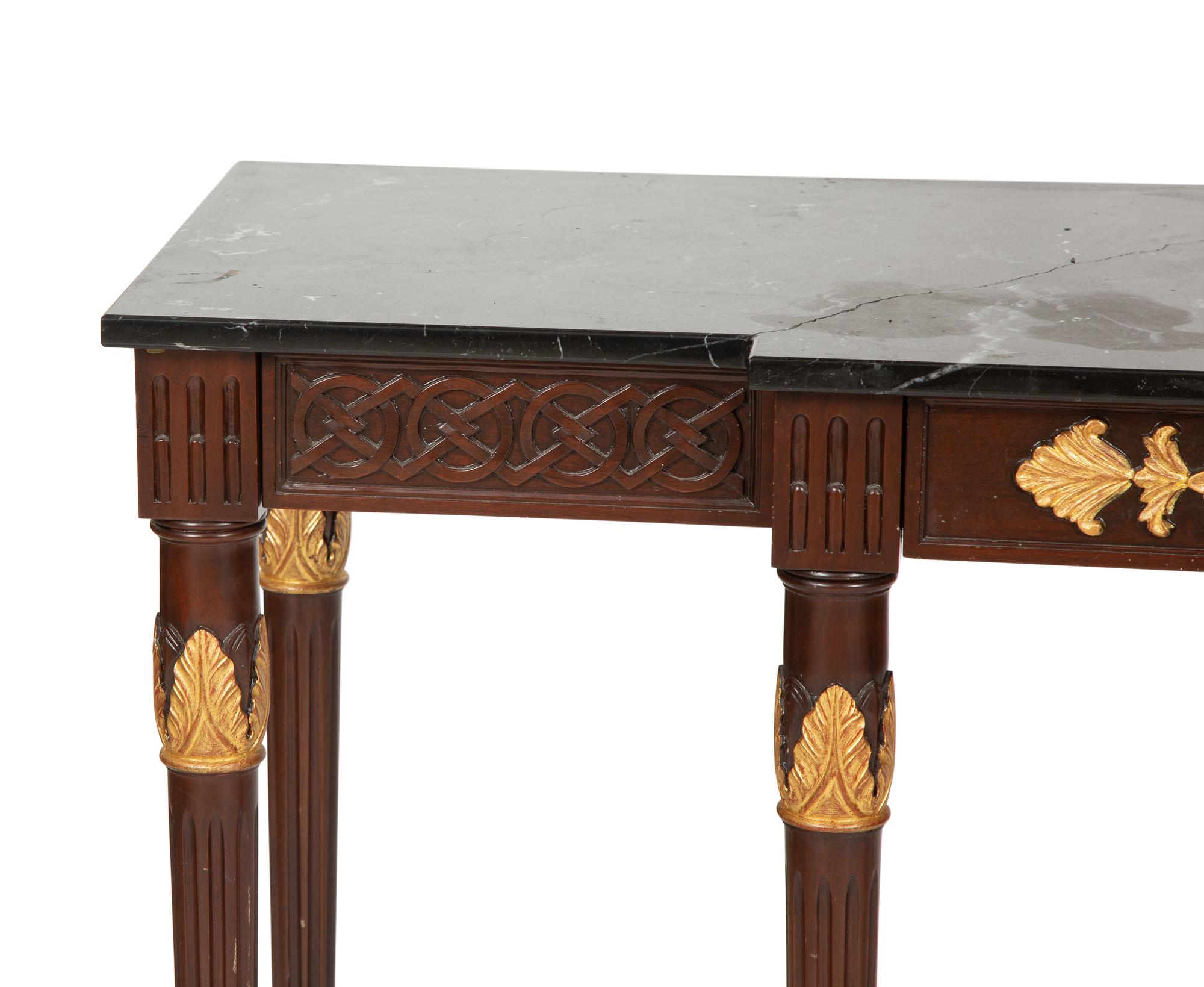 A Louis XVI Style Parcel Gilt Mahogany Marble-Top Console Table