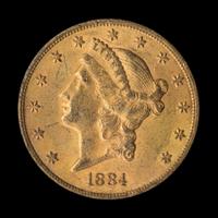 A United States 1884-CC Liberty Head $20 Gold Coin
