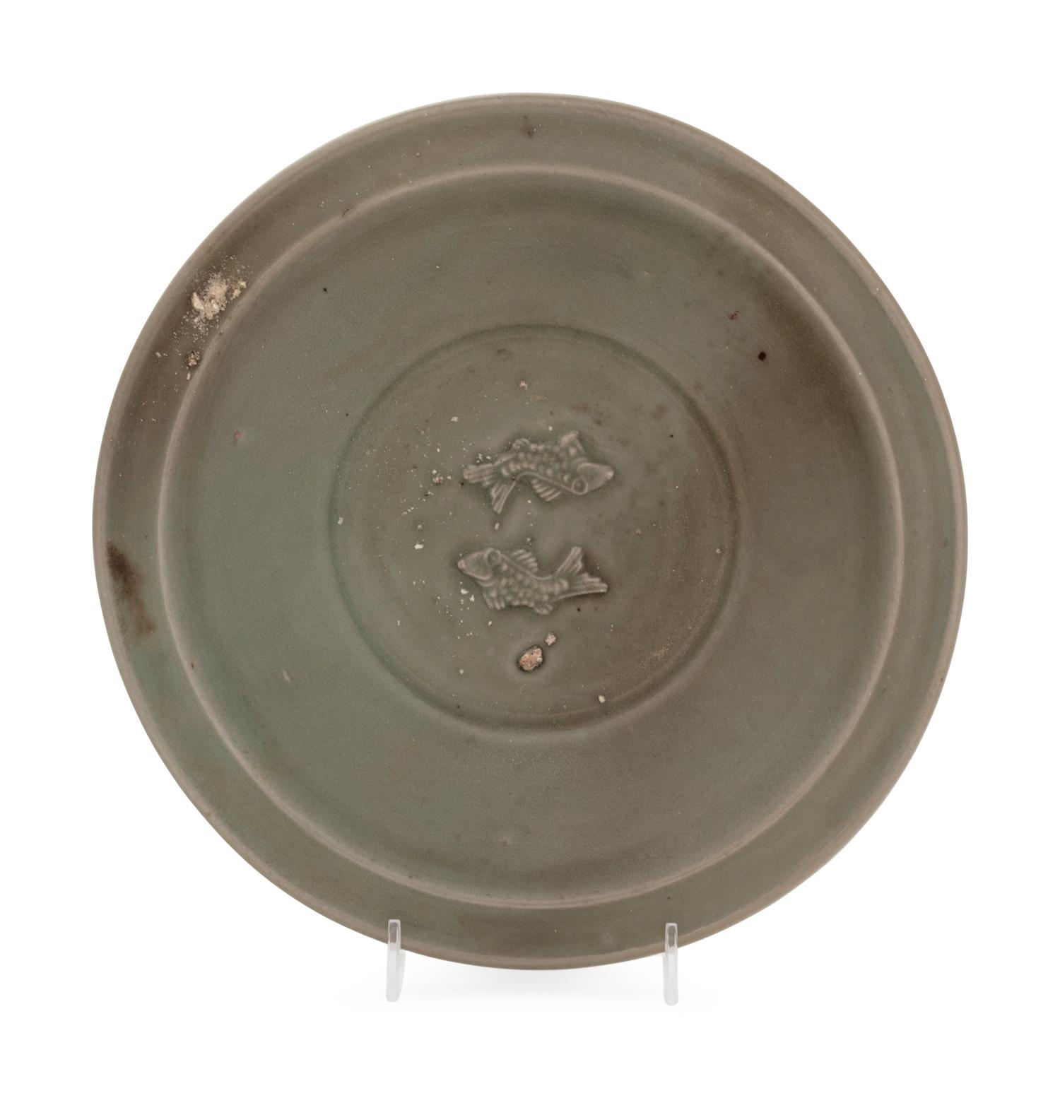 A Longquan Celadon Porcelain 'Double Fish' Plate