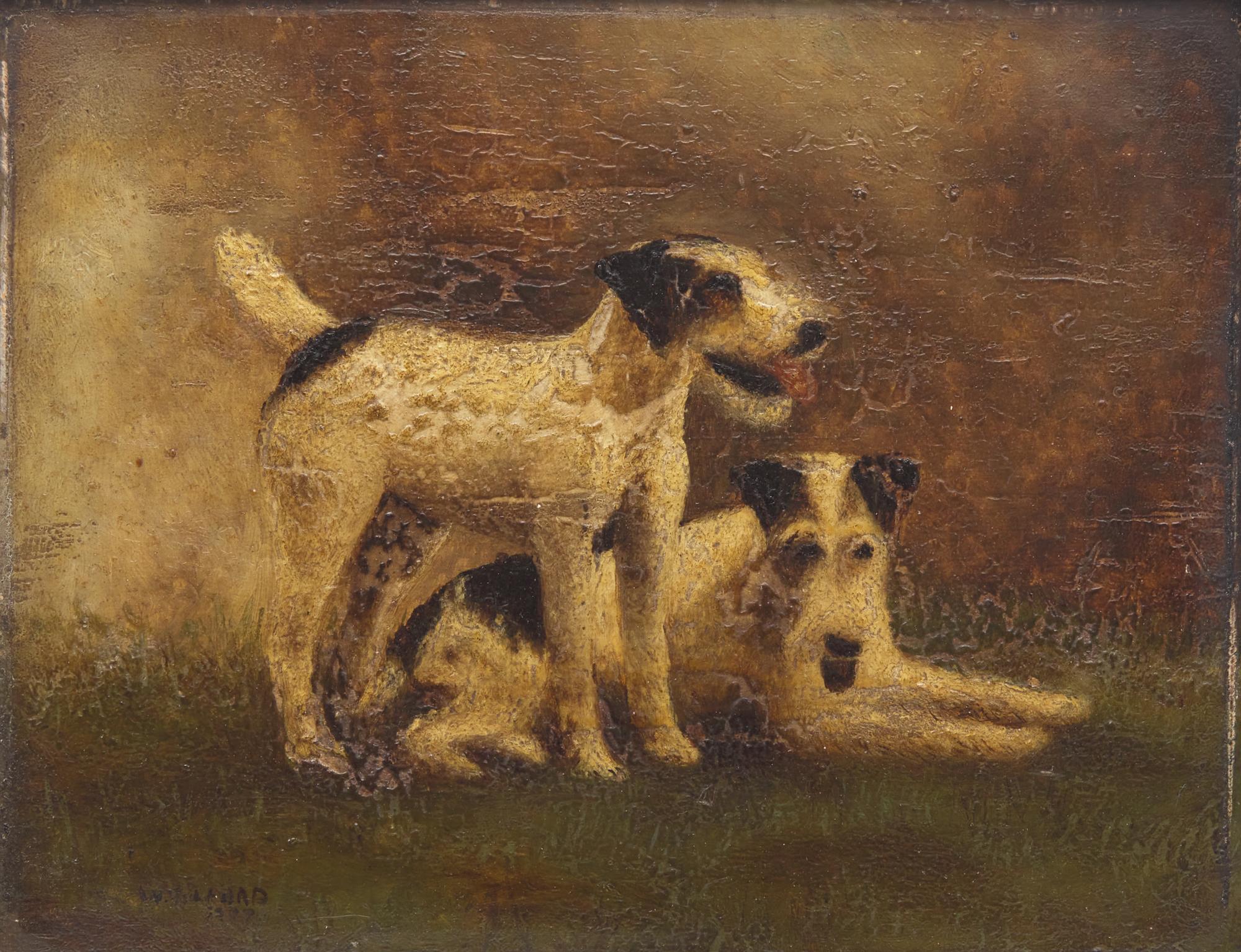 Anglo-American School 19th Century, A Portrait of Two Wire Haired Fox Terriers