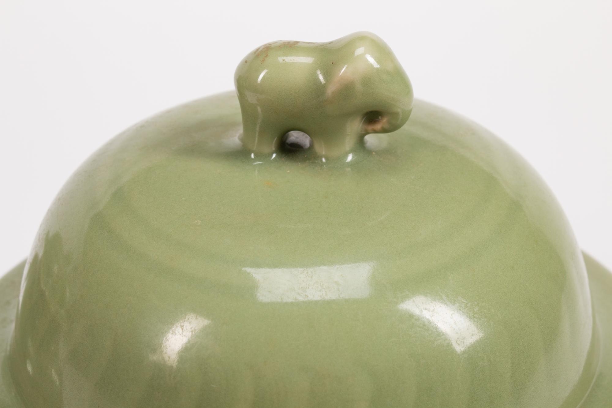 A Pair of Chinese Celadon-Glazed Porcelain Meiping Vases and Covers