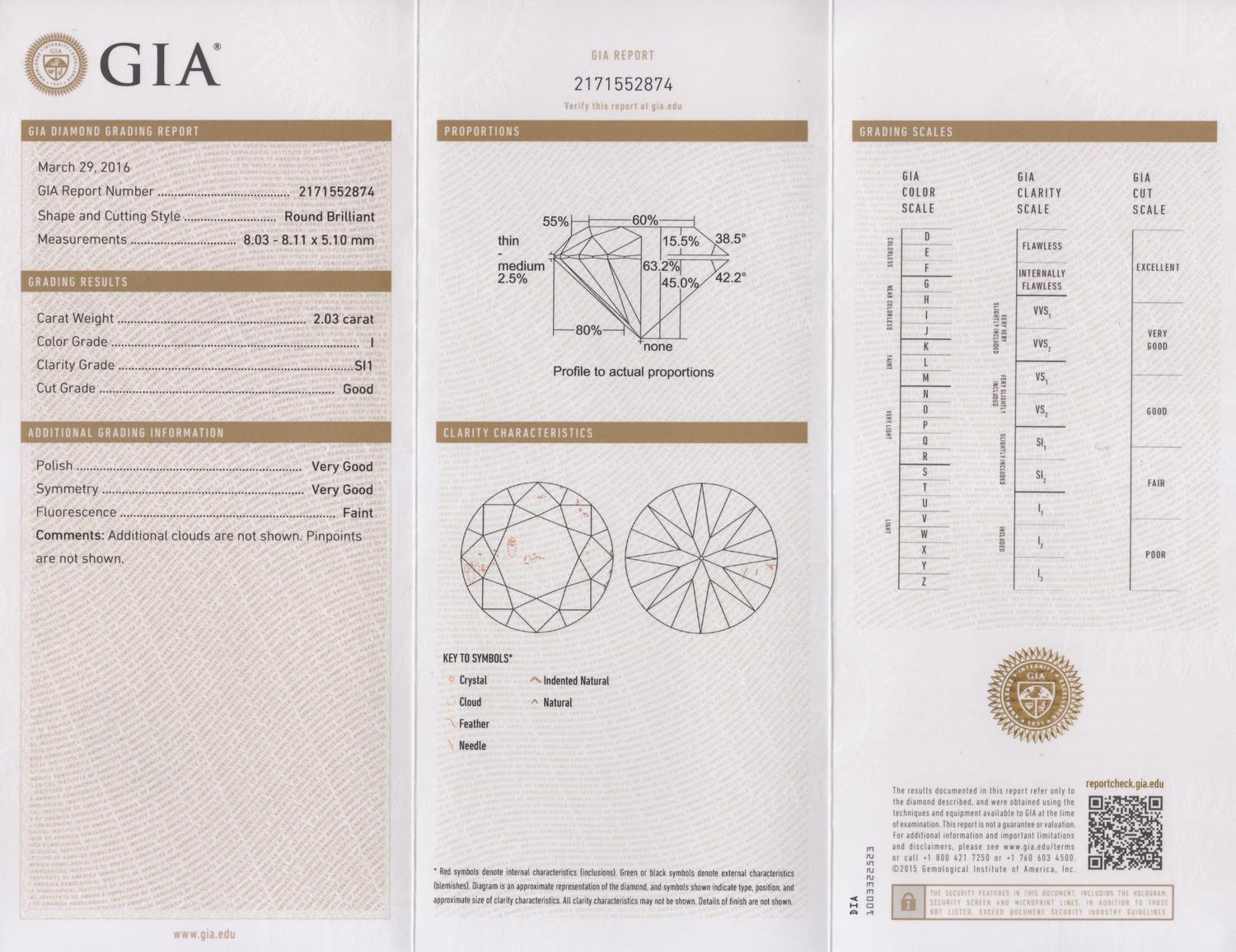 A 2.03 Carat Round Brilliant Cut Diamond, 5.60 dwts.