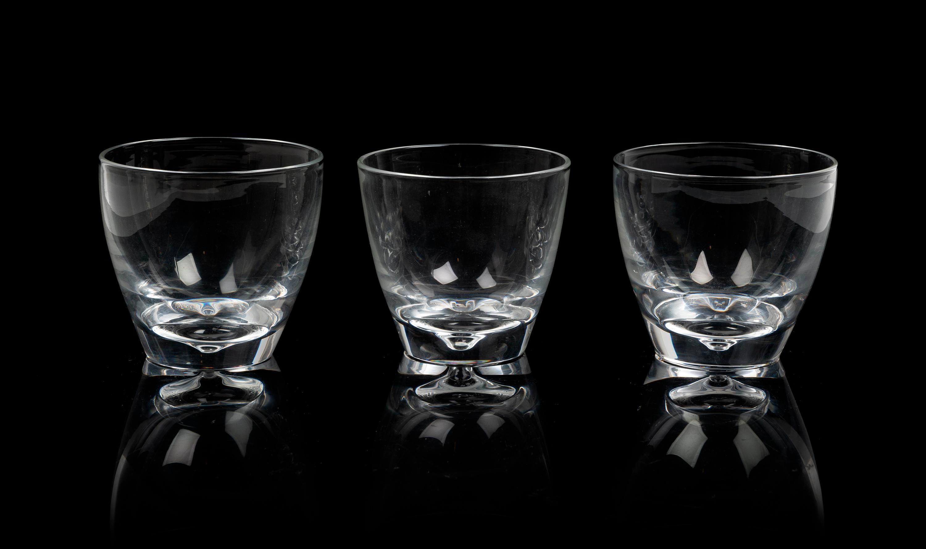 A Set of Seven Steuben Glass Tumblers Height 3 1/2 inches.