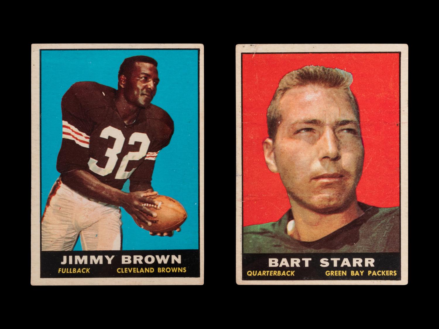 A Group of Assorted 1961 Topps Football Cards Including Jim Brown and Bart Starr,