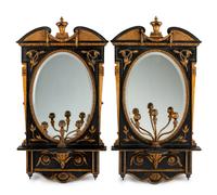 A Pair of English Parcel-Gilt and Ebonized Girandole Mirrors — 19TH CENTURY
