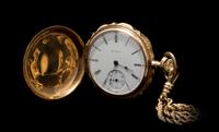 A 14 Karat Tricolor Gold Hunter Case Pocket Watch and Longchain, Elgin, Circa 1908,