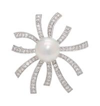 A White Gold, Cultured Pearl and Diamond Brooch,