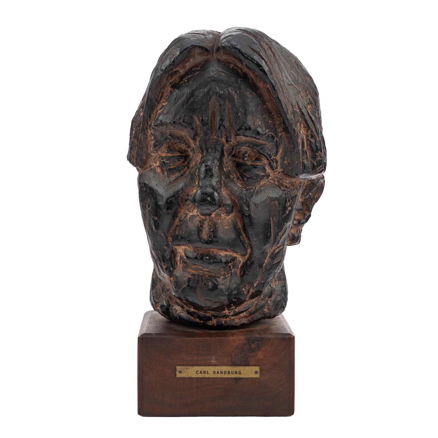 Joseph Konzal (American 1905-1994) A bust of Carl Sandburg previously owned by Marilyn Monroe black-painted terra cotta bust