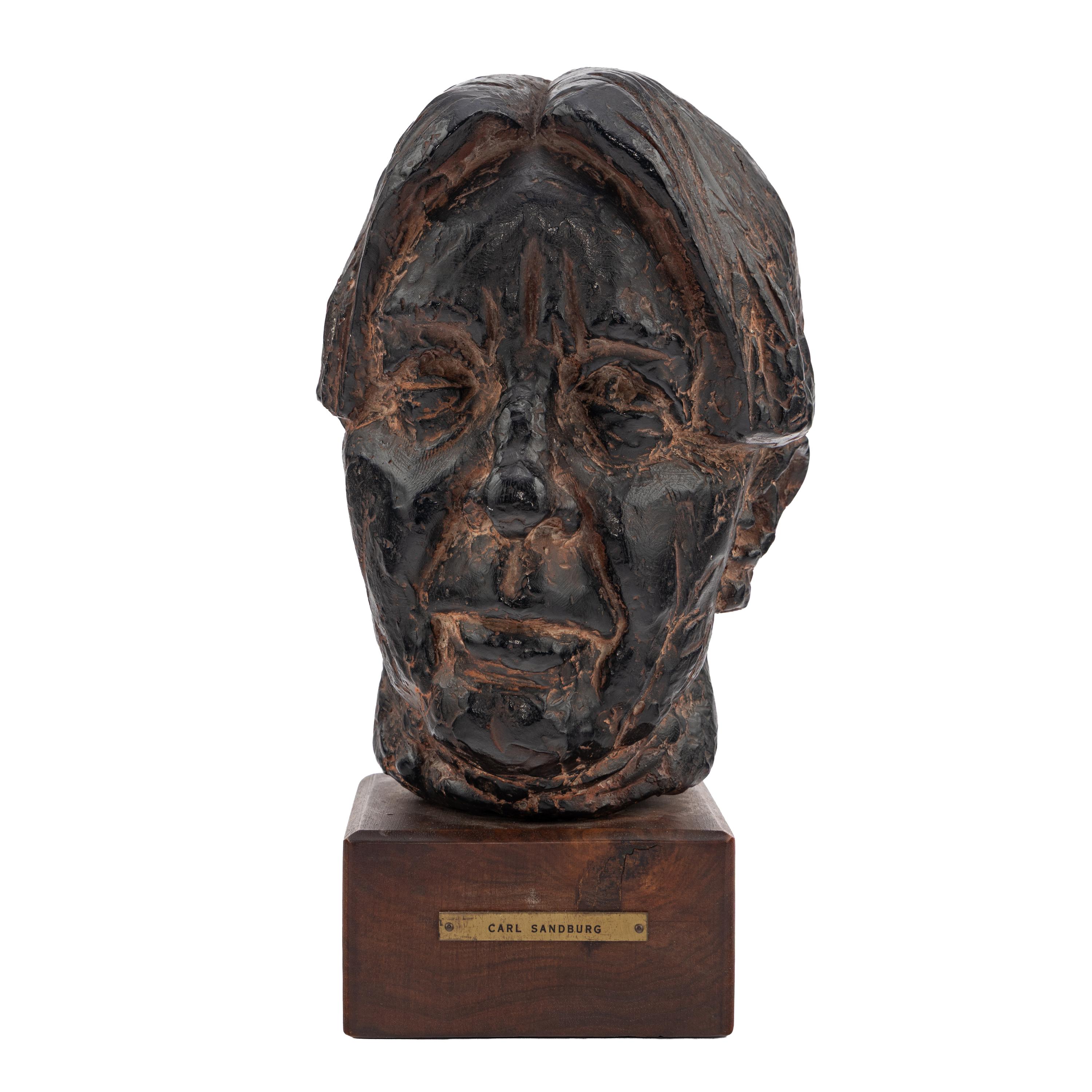 Joseph Konzal (American 1905-1994) A bust of Carl Sandburg previously owned by Marilyn Monroe black-painted terra cotta bust