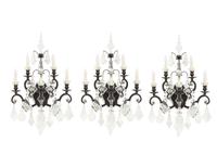 Three Cast Metal and Cut Glass Six-Light Sconces