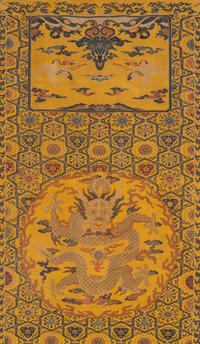 A Pair of Chinese Yellow Ground Brocade Woven 'Dragon' Silk Chair Covers