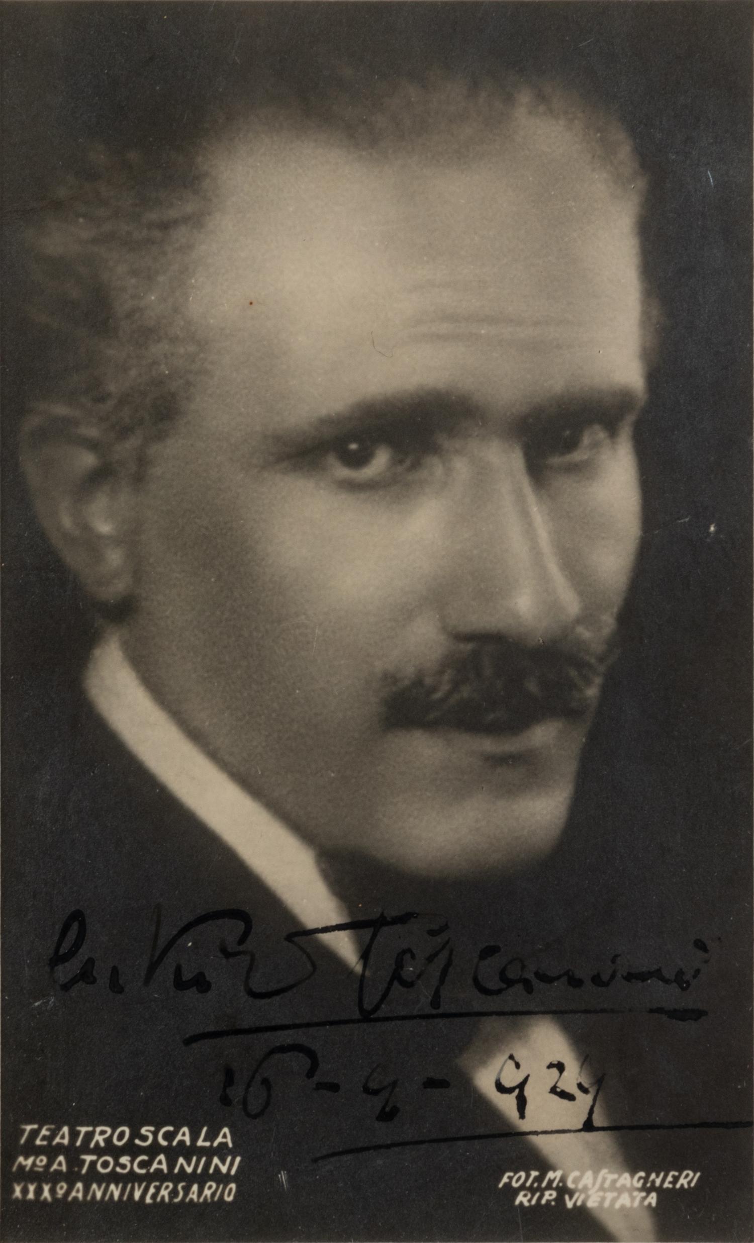 TOSCANINI, Arturo (1867-1957). Black and white photographic portrait, signed (“Arturo Toscanini”), 9 October 1929.