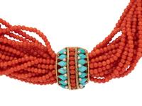 CORAL, TURQUOISE AND PEARL TORSADE SET