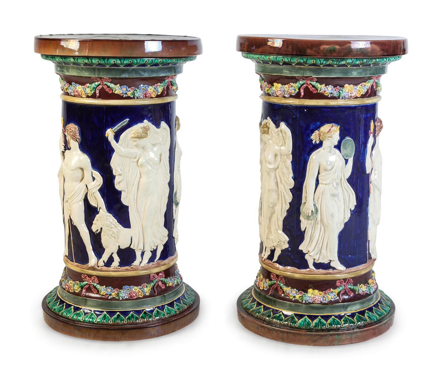 A Pair of Majolica Pedestals