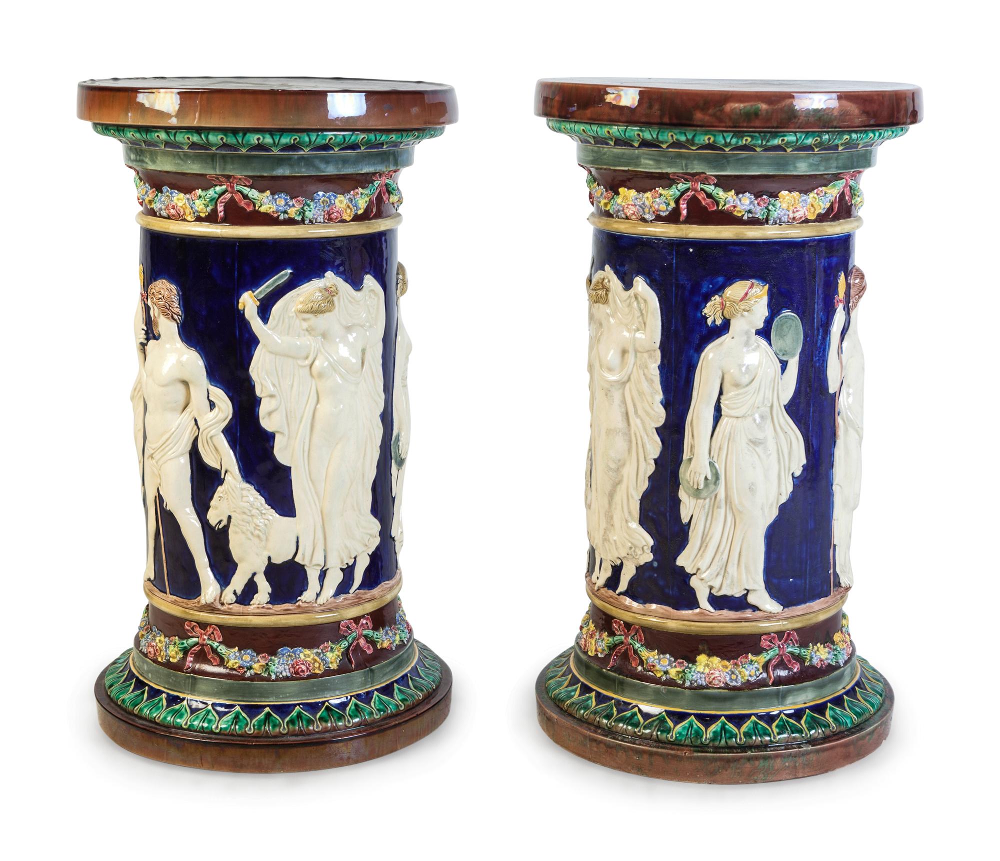 A Pair of Majolica Pedestals
