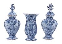A Delft Tin-Glazed Earthenware Three-Piece Garniture