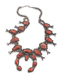Navajo Silver and Coral Squash Blossom Necklace