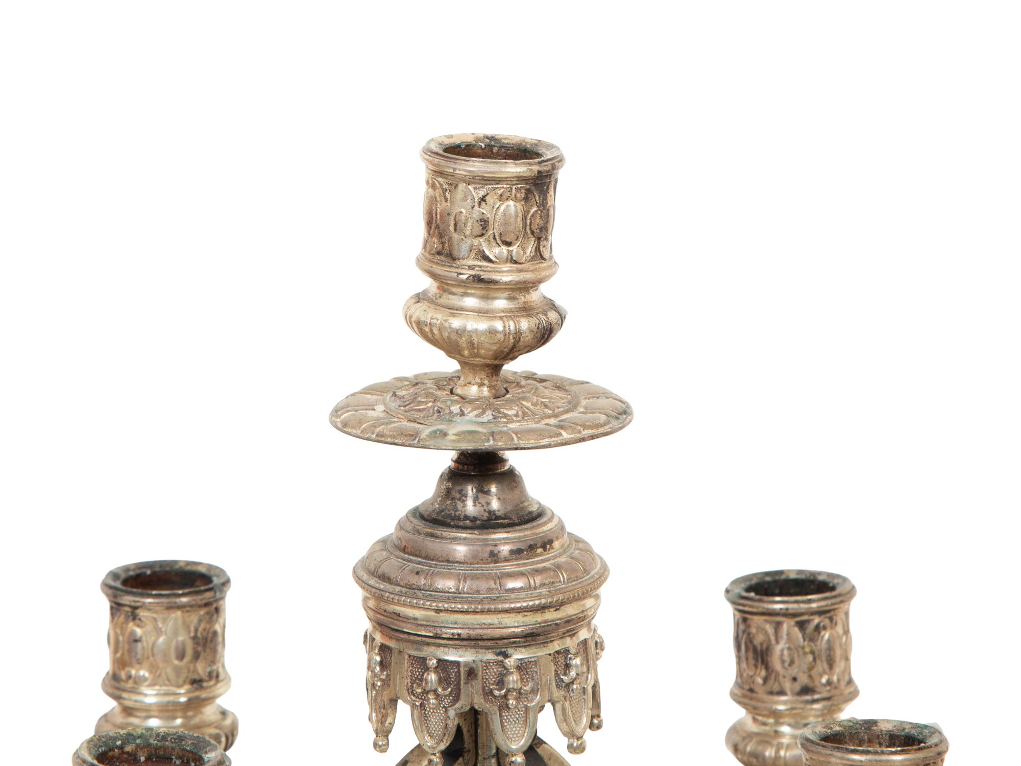 A Pair of English Silver-Plate Five-Light Candelabra