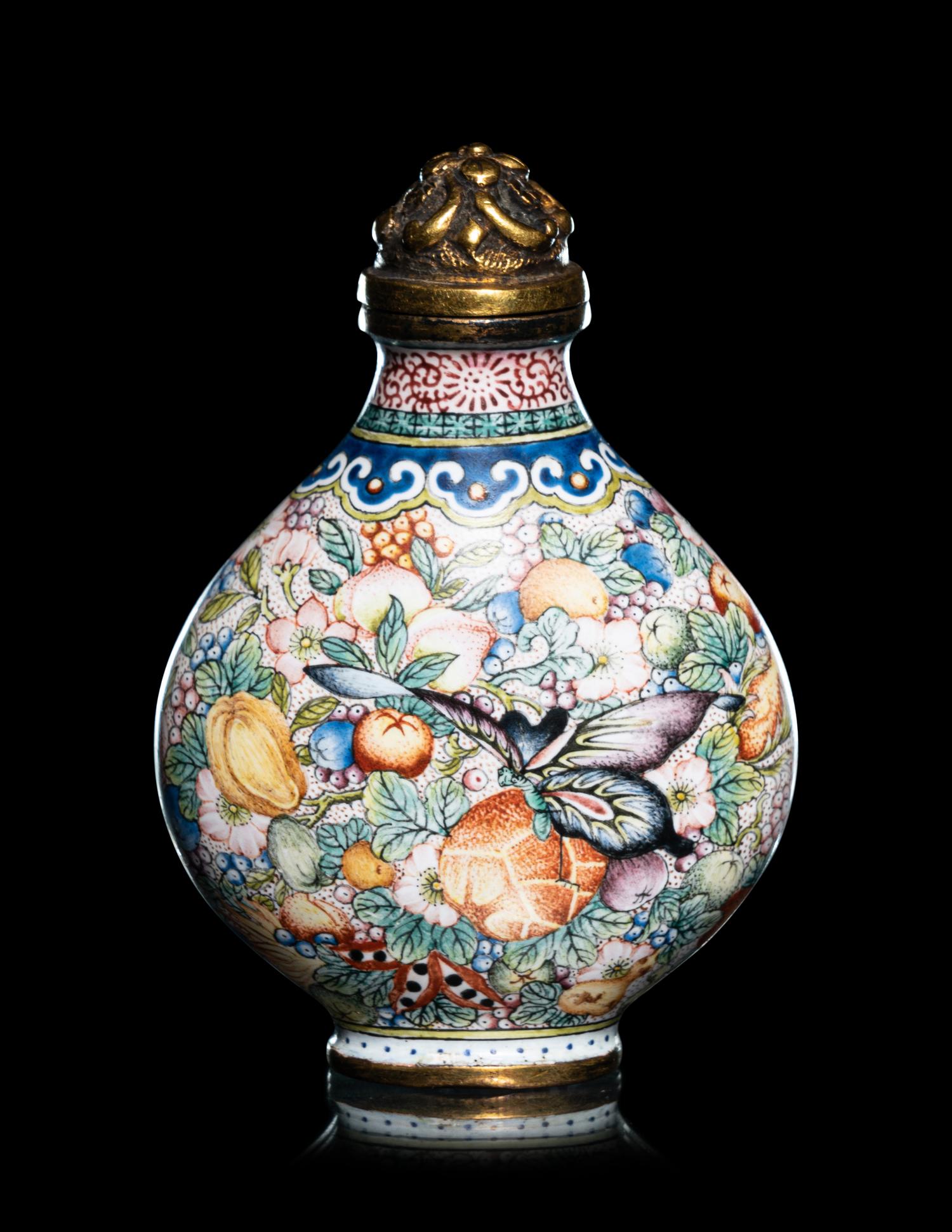 A Set of Six Peking Enamel on Copper Snuff Bottles
