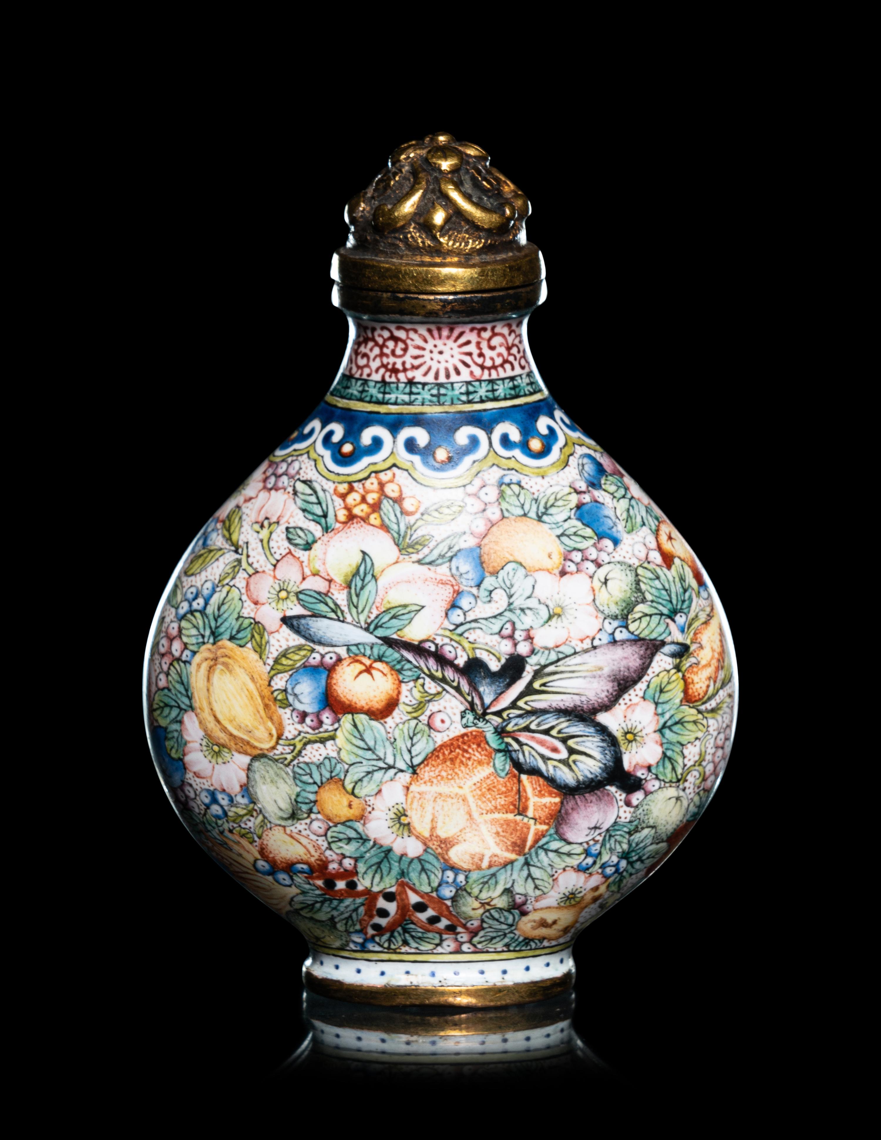 A Set of Six Peking Enamel on Copper Snuff Bottles