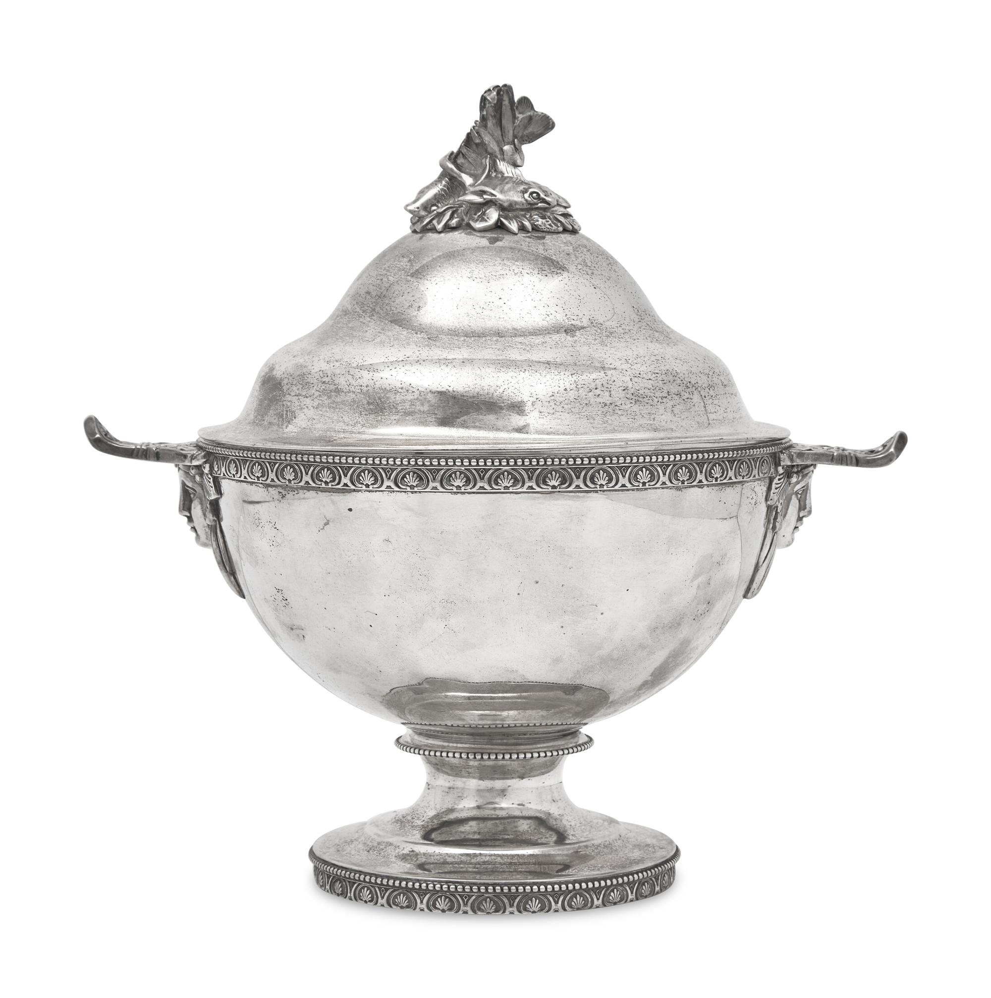 A Sterling Silver Footed and Covered Bowl with Fish Finial, John C. Moore & Son, Tiffany & Co., New York, NY, 1854-1869