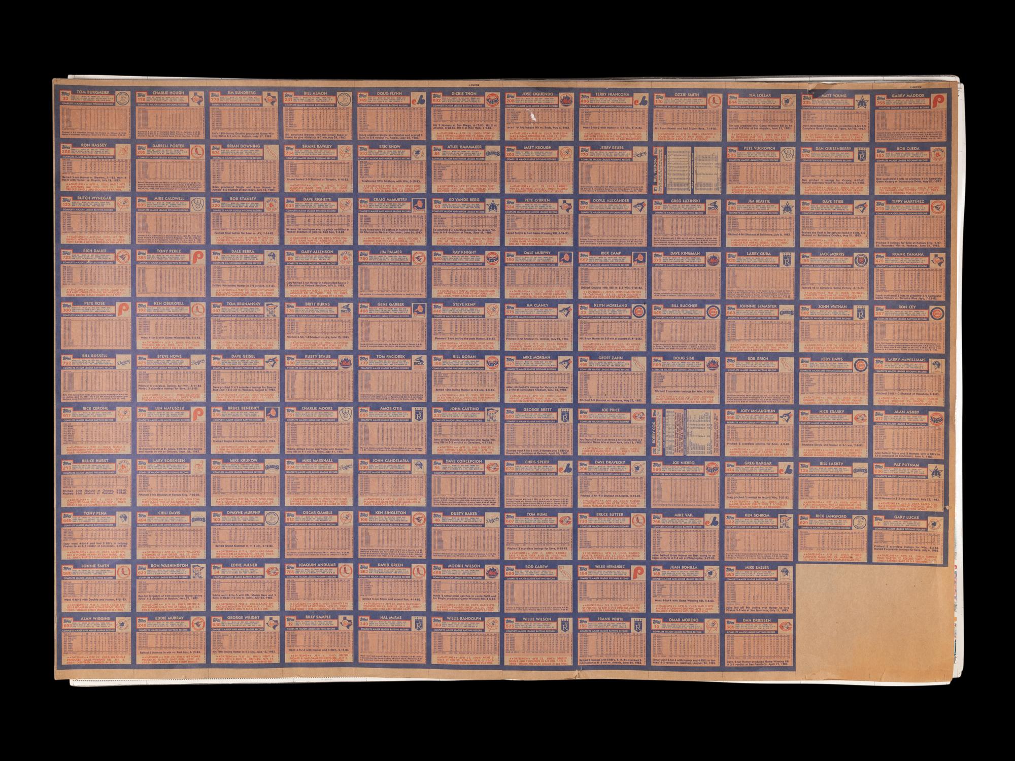 A Group of Eight Uncut Sheets of 1984 Topps 7-Eleven Baseball Cards