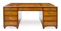 A Campaign Style Satinwood Partners' Desk Height 27 1/8 x width 72 x depth 42 1/8 inches. — BAKER, 20TH CENTURY