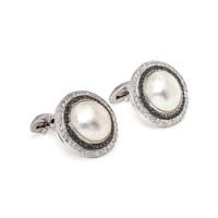 CULTURED MABE PEARL, DIAMOND AND BLACK DIAMOND CUFFLINKS