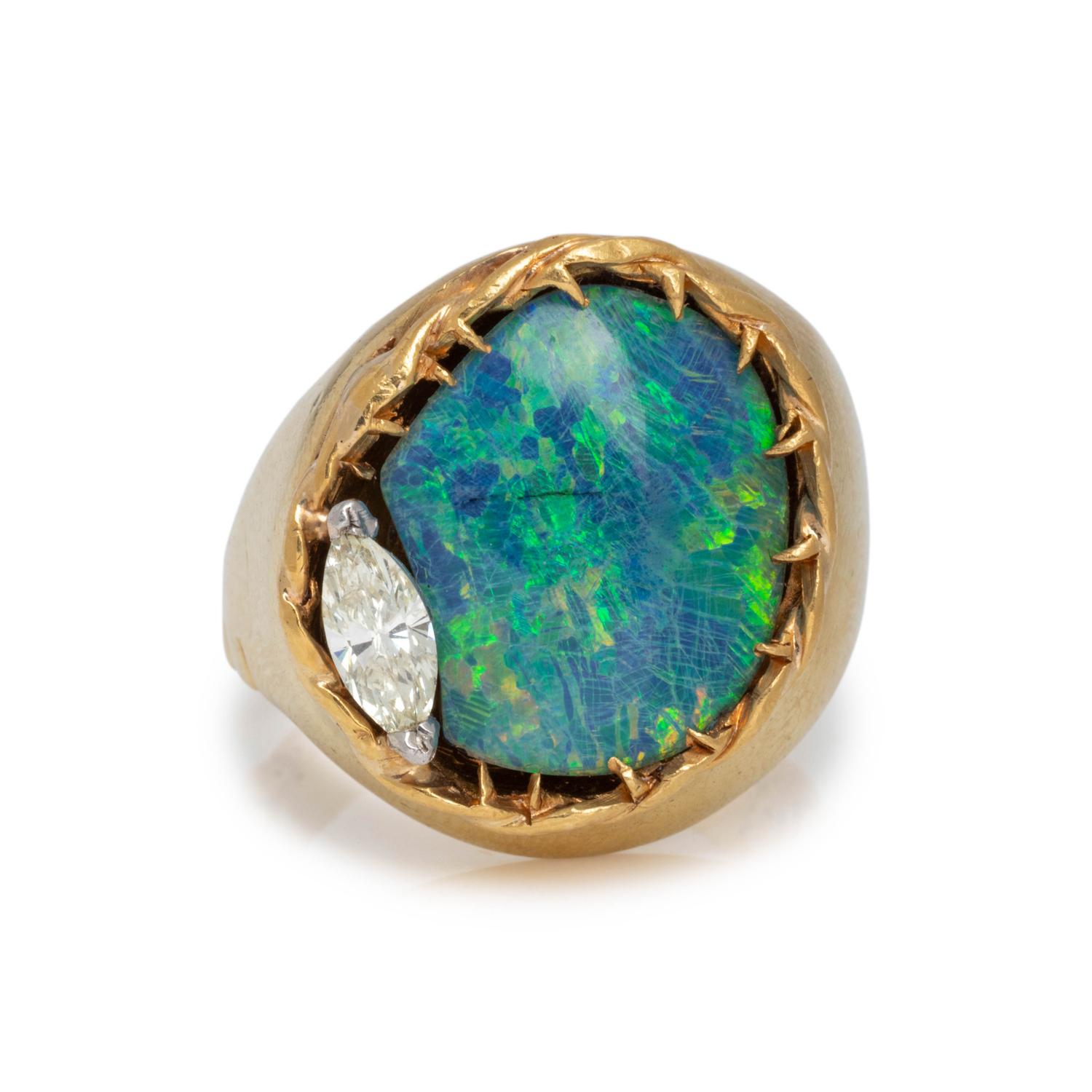 OPAL DOUBLET AND DIAMOND RING