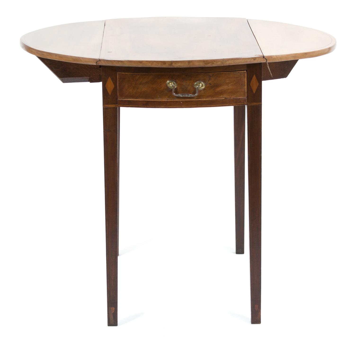 A George III Style Inlaid Mahogany Pembroke Table Height 29 x width 30 inches. — 19TH CENTURY