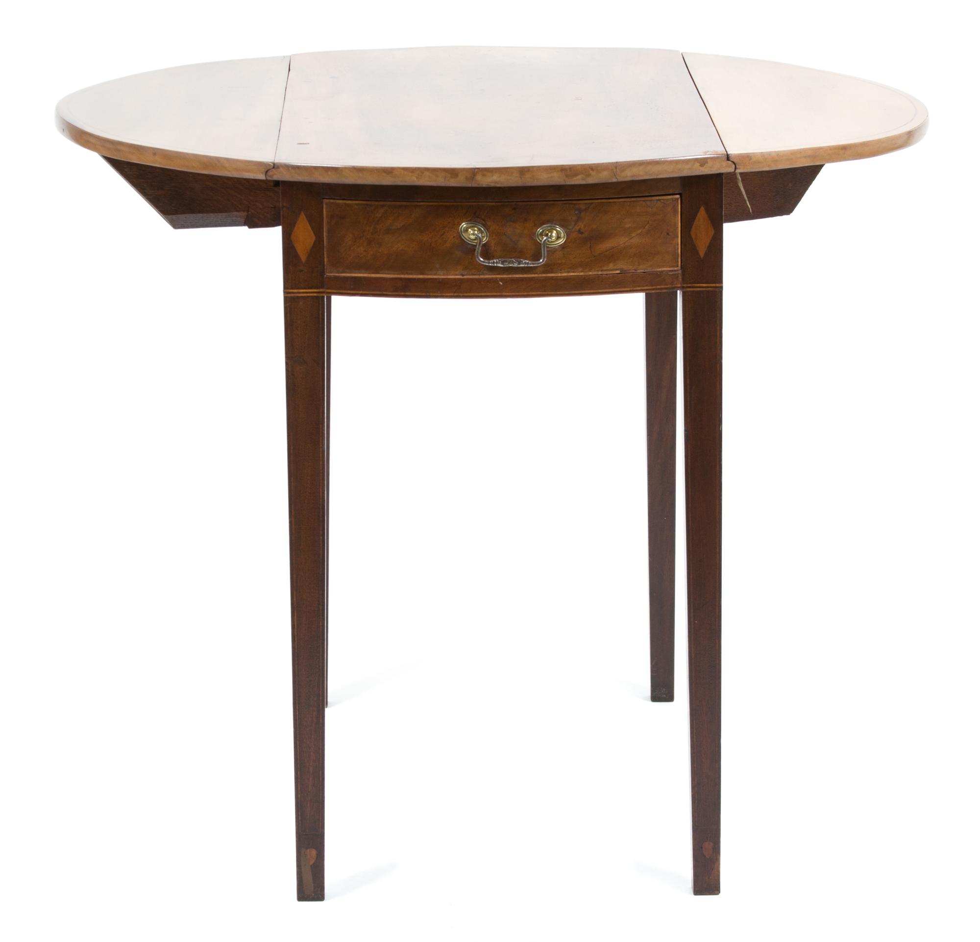 A George III Style Inlaid Mahogany Pembroke Table Height 29 x width 30 inches. — 19TH CENTURY