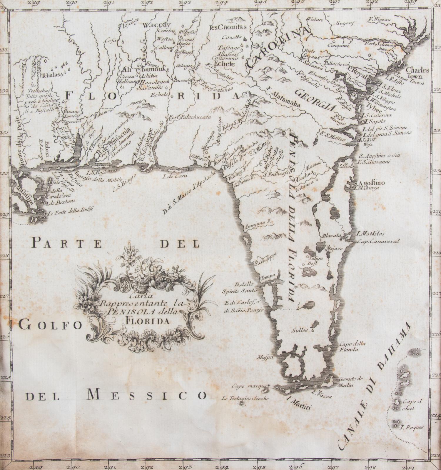 A Map of the Peninsula of Florida Image area 8 3/4 x 8 1/4 inches. — 18TH CENTURY