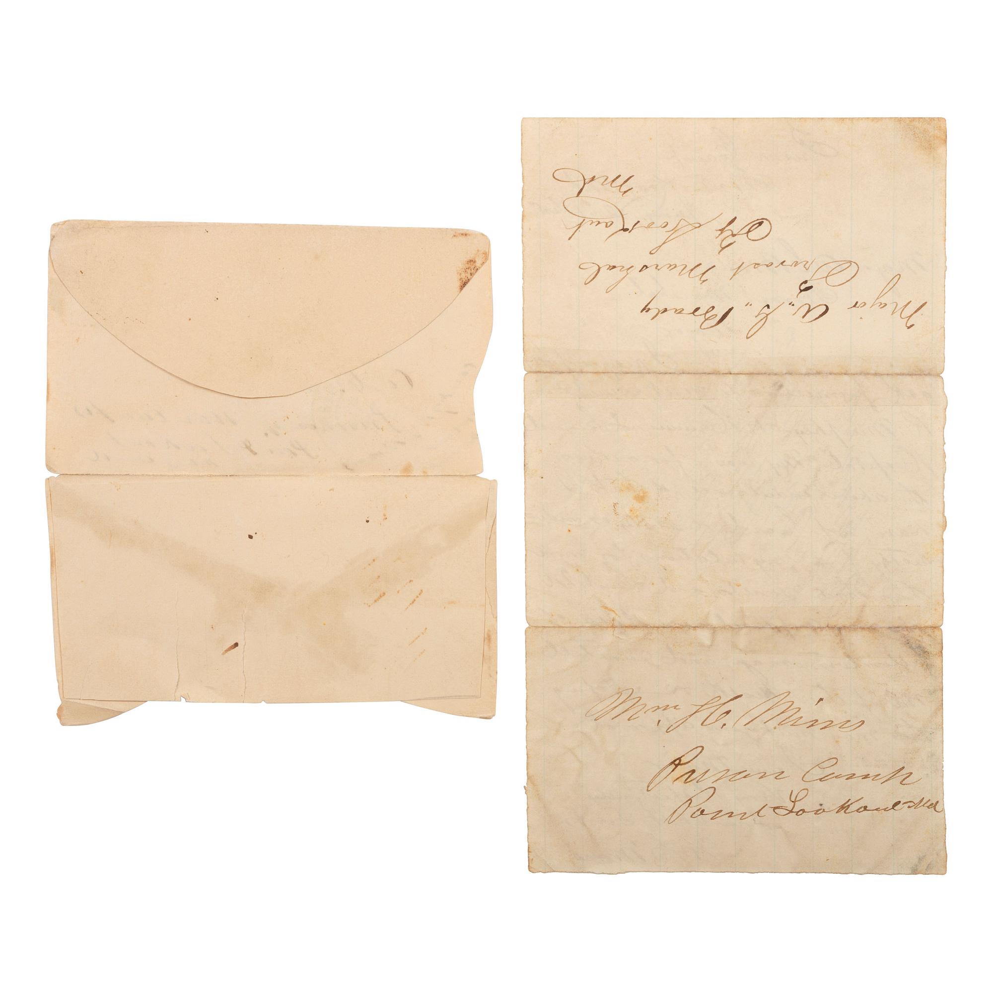 [CIVIL WAR]. A group of Civil War letters and ephemera representing multiple soldiers, a war-date governor, and including Andersonville POW letter from Private Samuel W. Armington (1837-1913), Co. D, Massachusetts 15th Infantry.