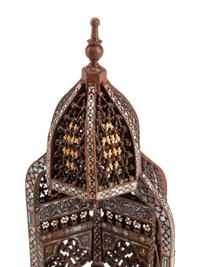 A Pair of Levantine Marquetry and Mother-of-Pearl Inlaid Architectural Models with Austrian Cold-Painted Bronze Figures