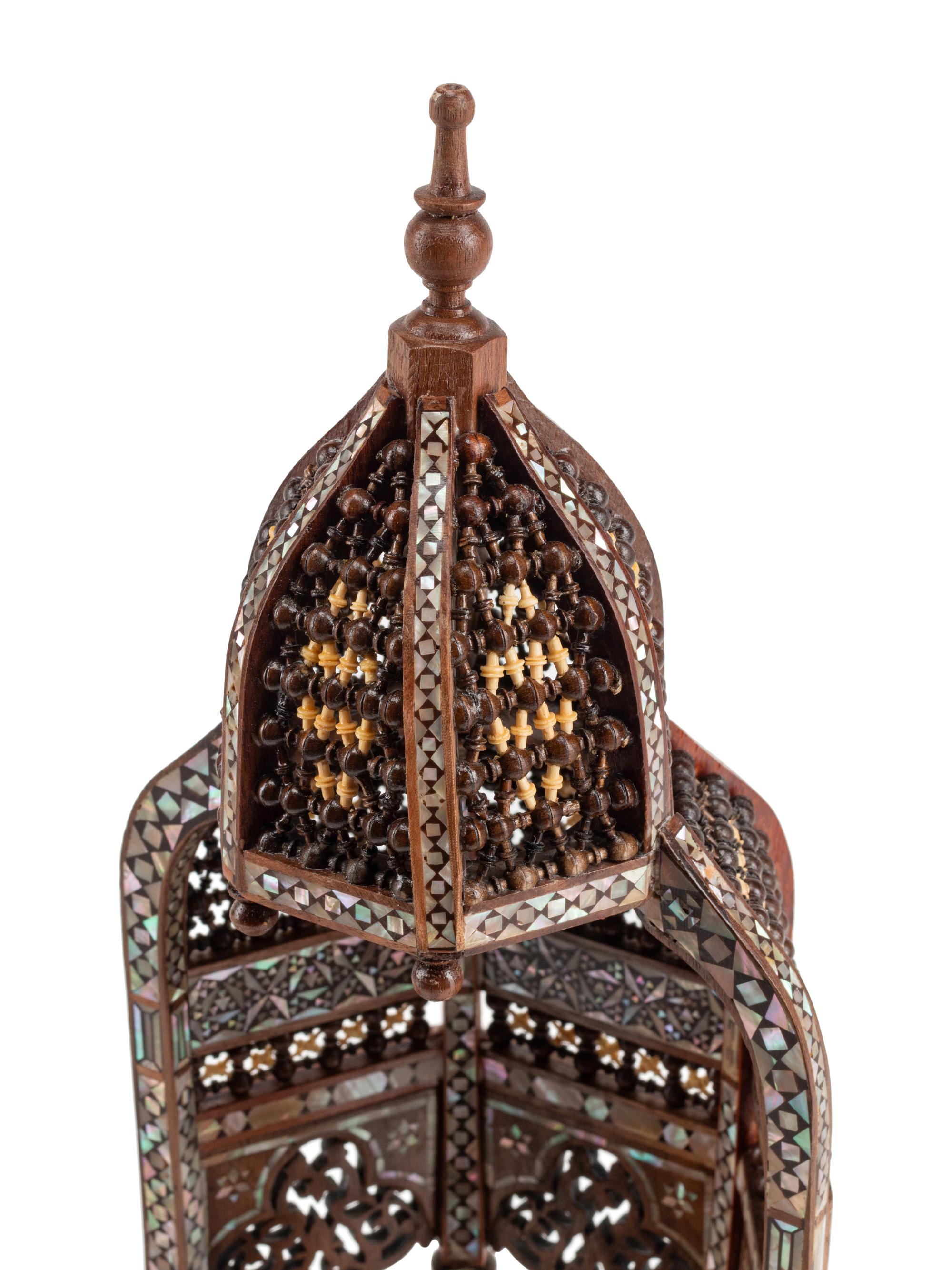 A Pair of Levantine Marquetry and Mother-of-Pearl Inlaid Architectural Models with Austrian Cold-Painted Bronze Figures