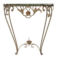 A French Painted Wrought-Iron Console Table Height 37 x width 37 x depth 11 inches.