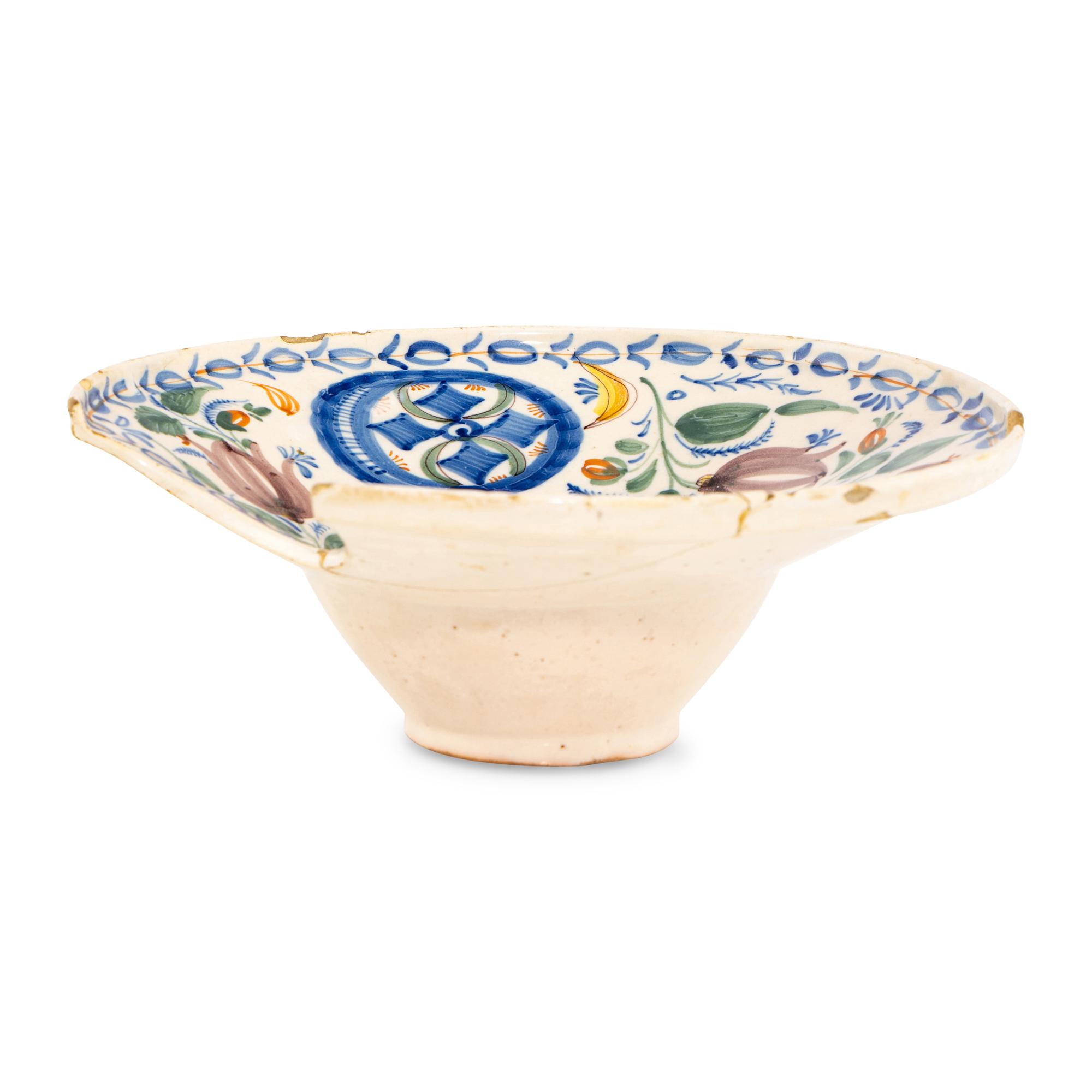 An English Delftware Polychrome Decorated Barber's Bowl