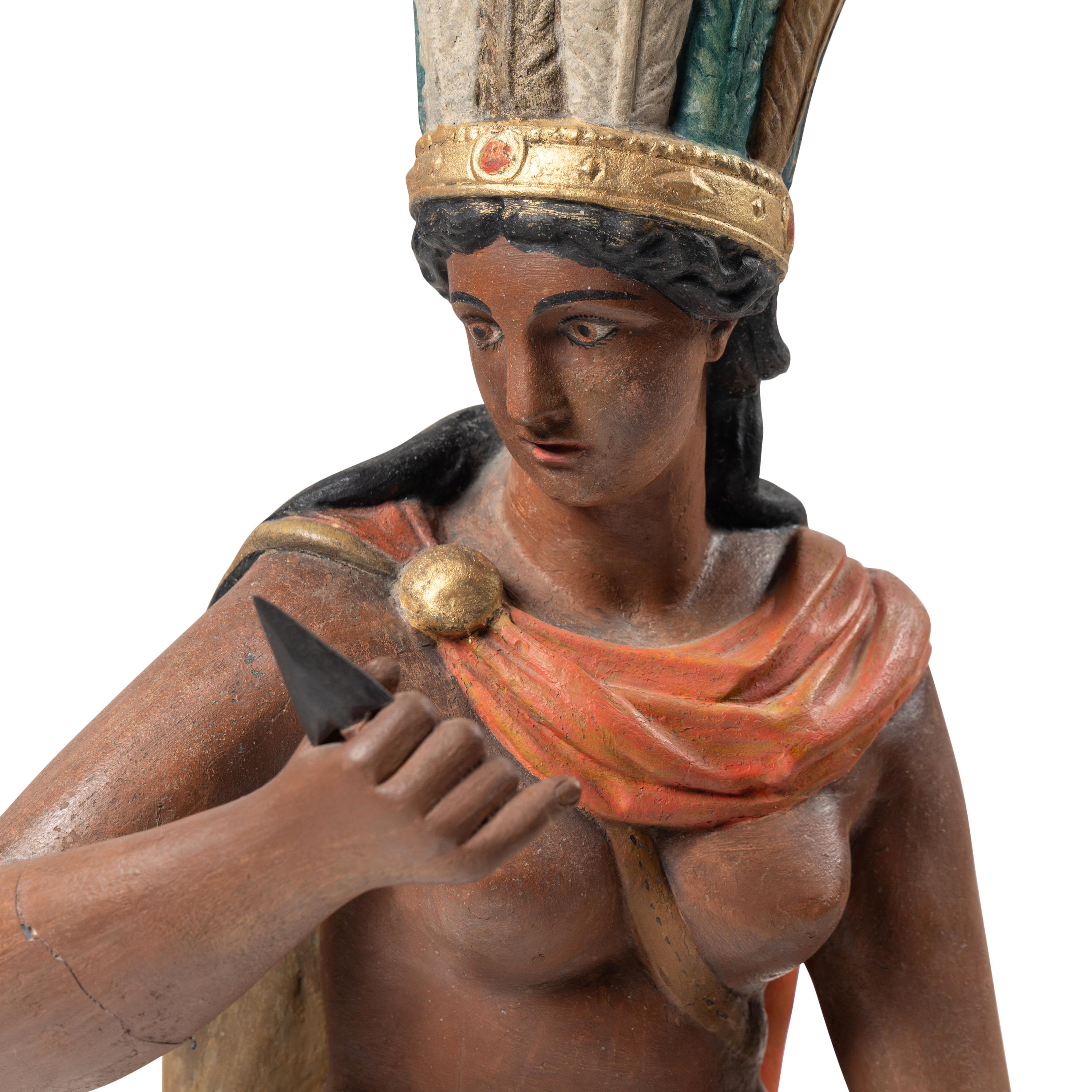 A Painted Zinc and Wood "Indian Maiden" Tobacconist Figure