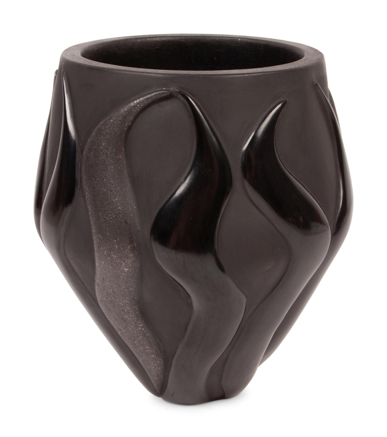 Blackware Pottery Jar, with Flames