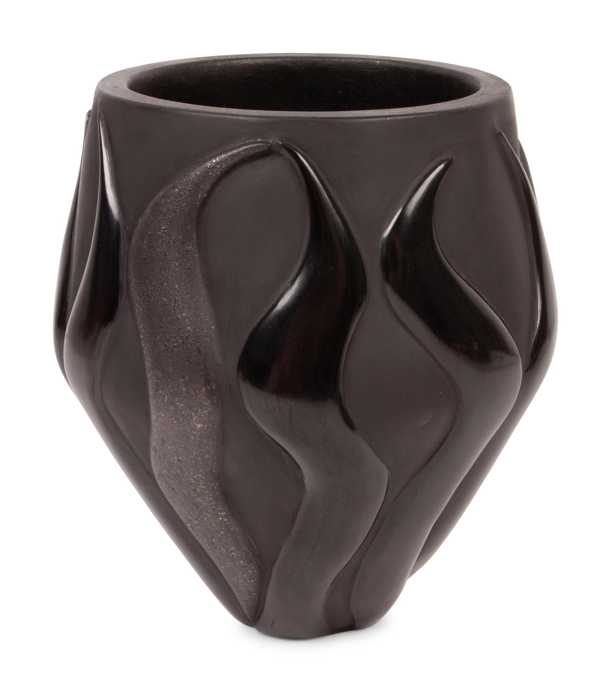 Blackware Pottery Jar, with Flames