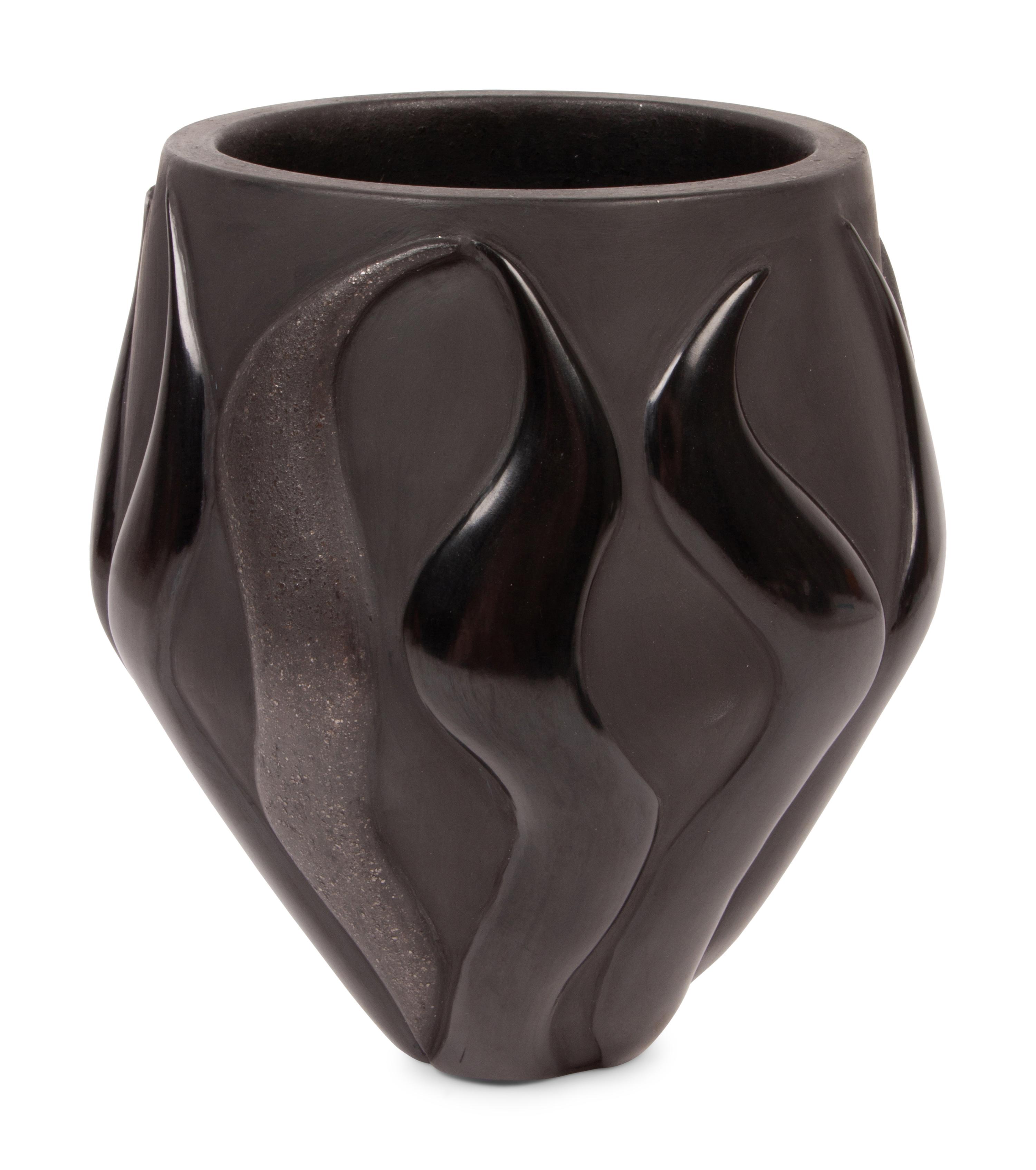Blackware Pottery Jar, with Flames
