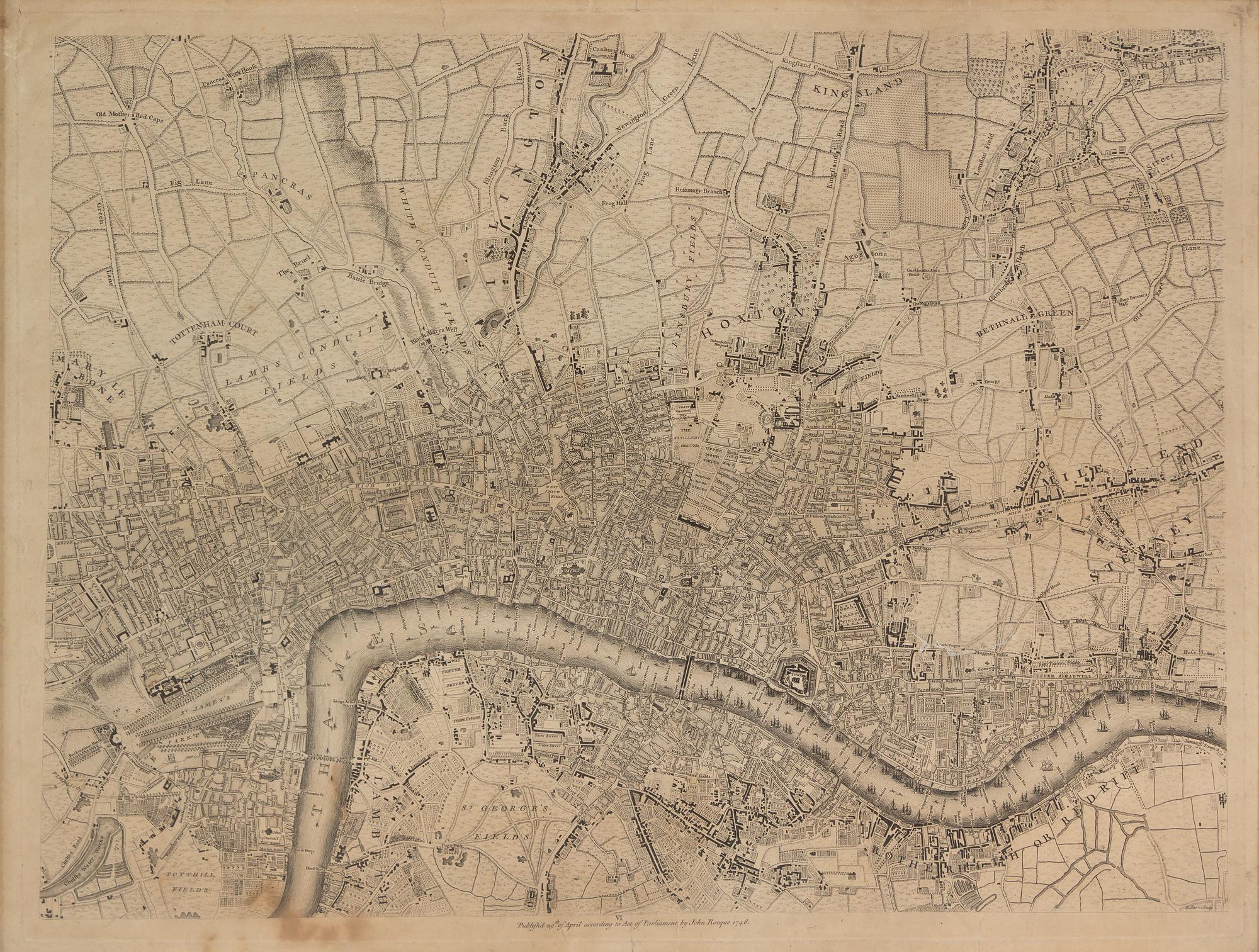 ROCQUE, John (circa 1709-1762) and Richard PARR. A single sheet from An Exact Survey of the City's of London Westminster ye Borough of Southwark . London, 29 April 1746.
