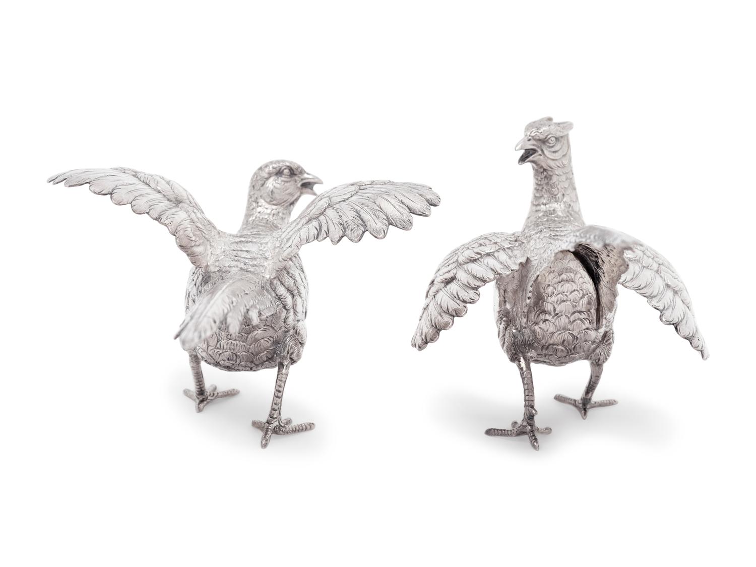 A Pair of Silver Pheasant Table Ornaments