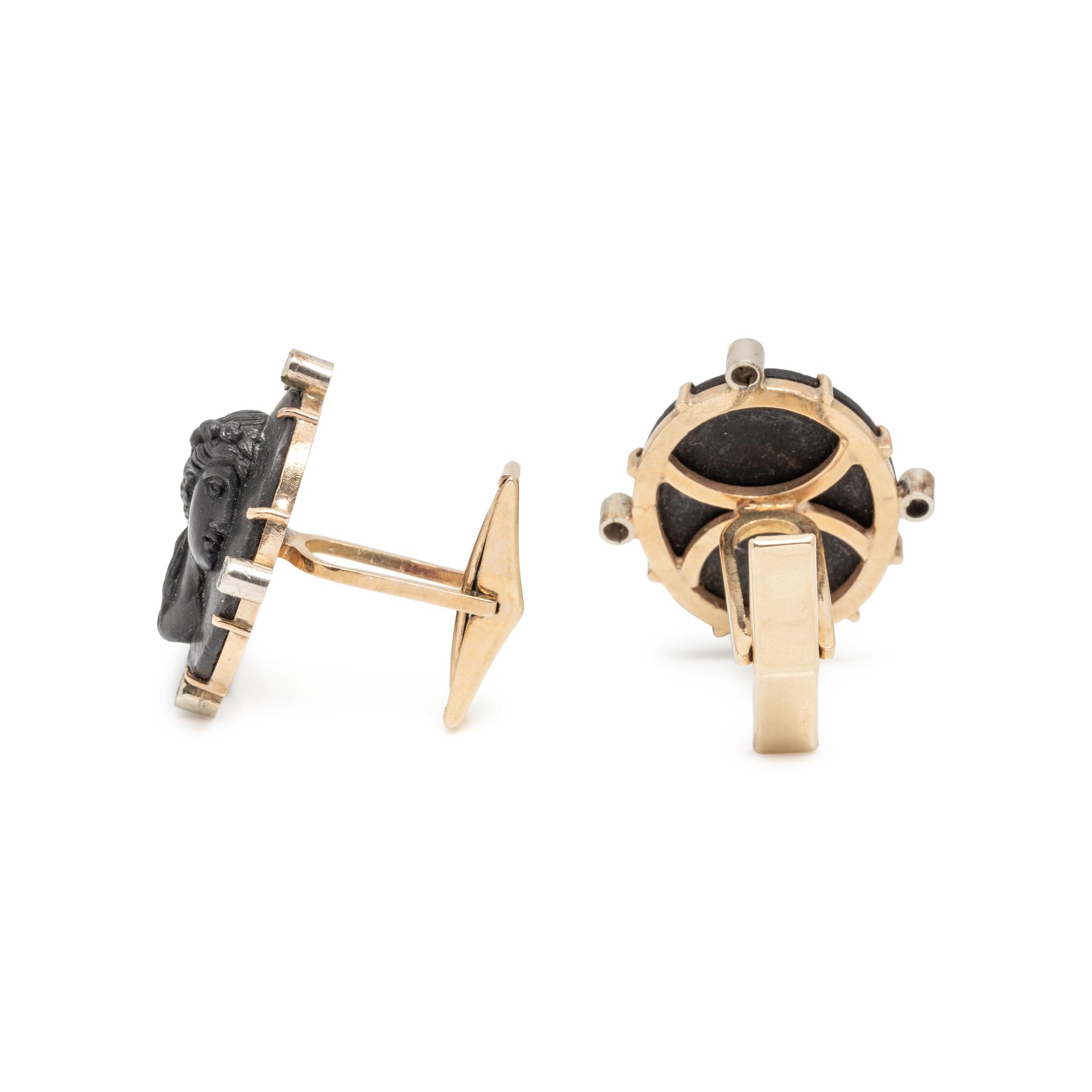 BLACK CAMEO AND DIAMOND CUFFLINKS