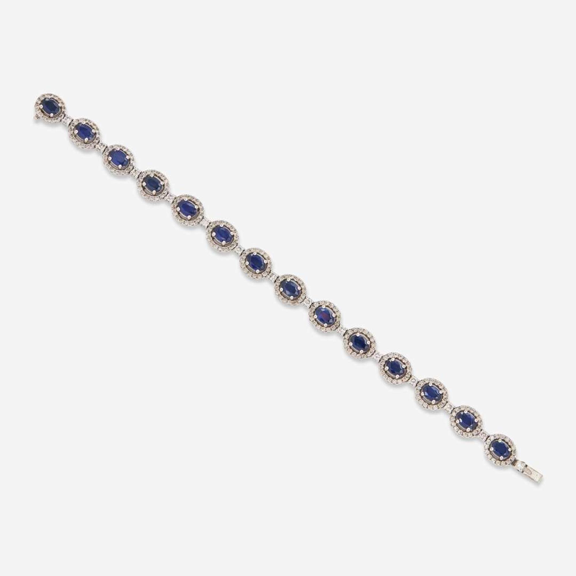 An 18K White Gold, Sapphire, and Diamond Bracelet