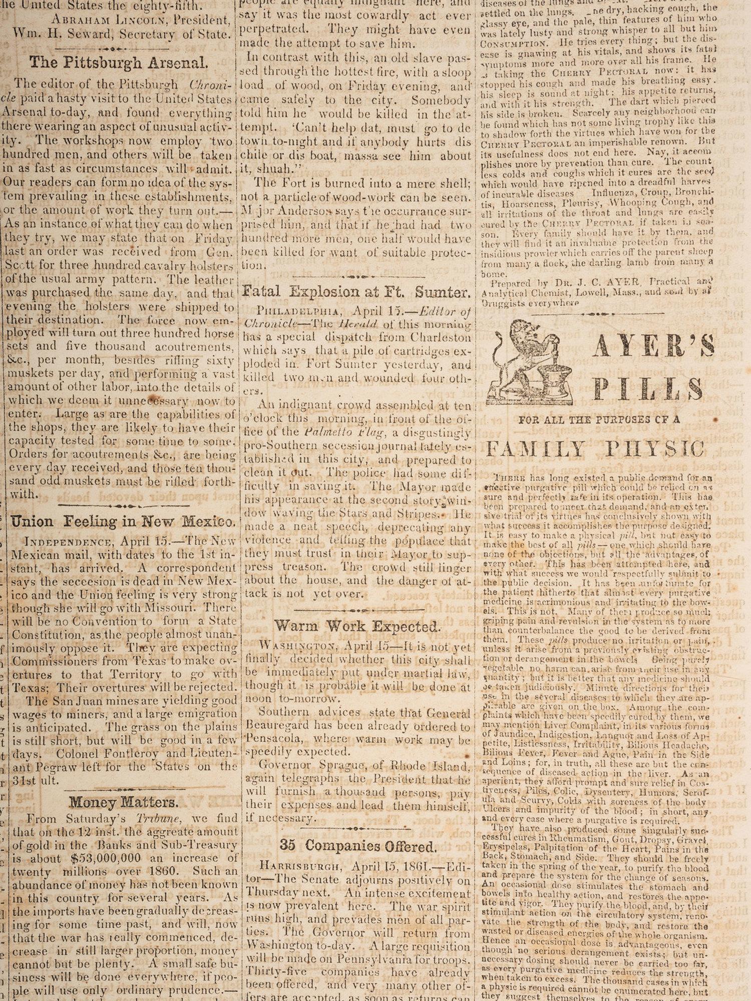 [CIVIL WAR]. 4 war-date newspapers, incl. capture of Fort Sumter and Lee's surrender at Appomattox.