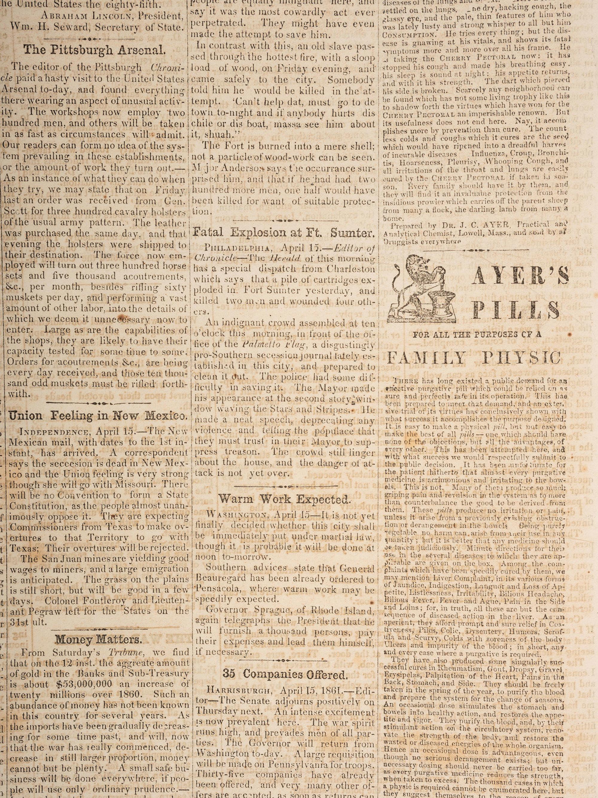[CIVIL WAR]. 4 war-date newspapers, incl. capture of Fort Sumter and Lee's surrender at Appomattox.