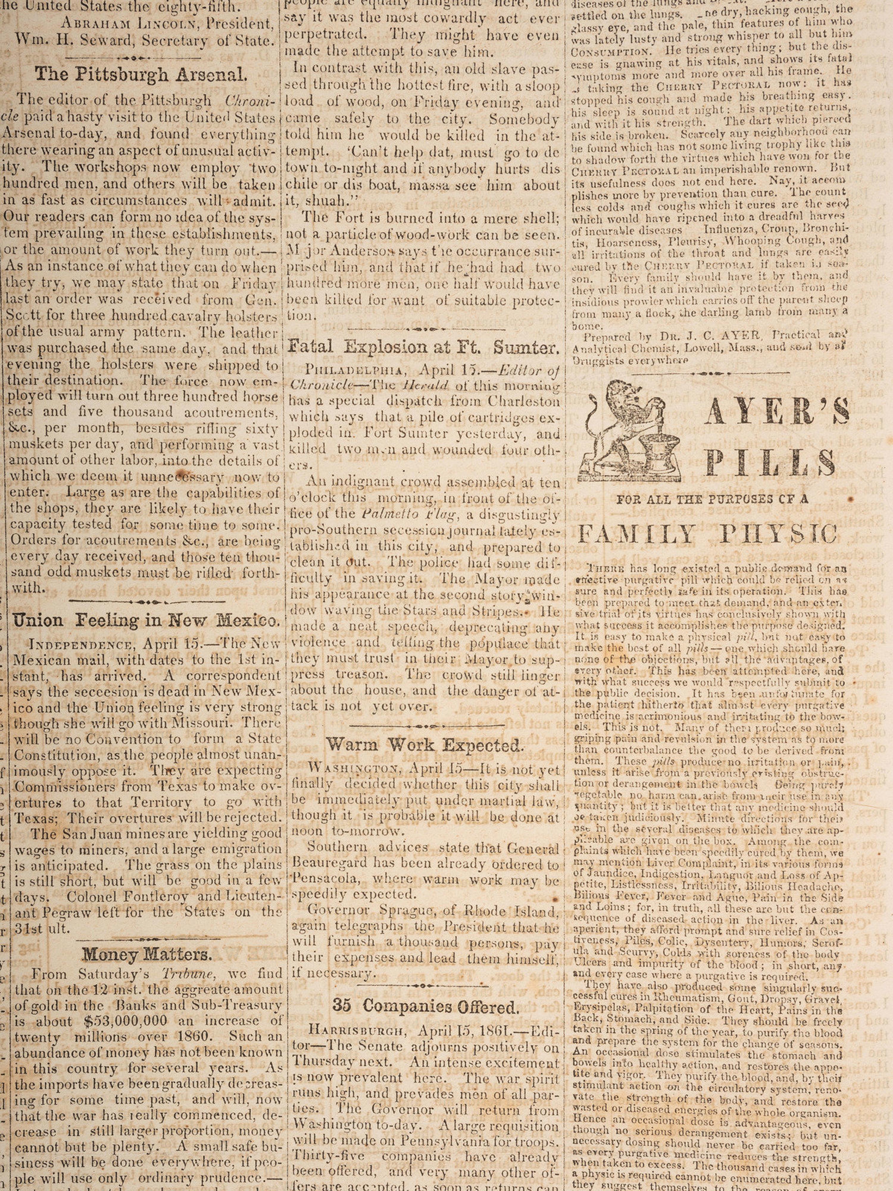 [CIVIL WAR]. 4 war-date newspapers, incl. capture of Fort Sumter and Lee's surrender at Appomattox.